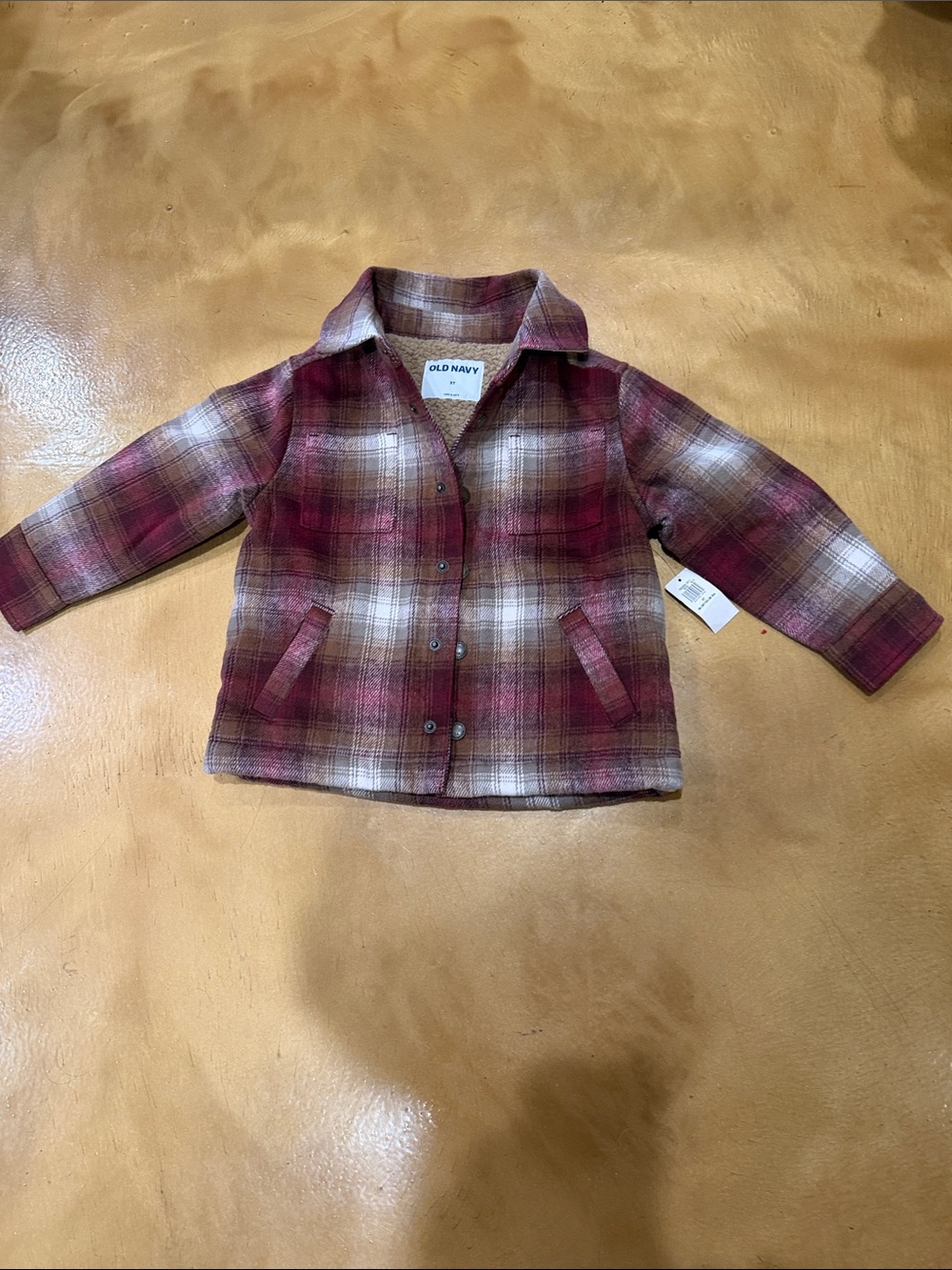 Old Navy Plaid Shacket in Burgundy and Cream